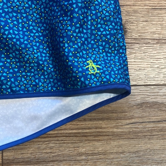 Original Penguin swim trunks with a pattern of small, dark blue dots - Picture 3 of 7